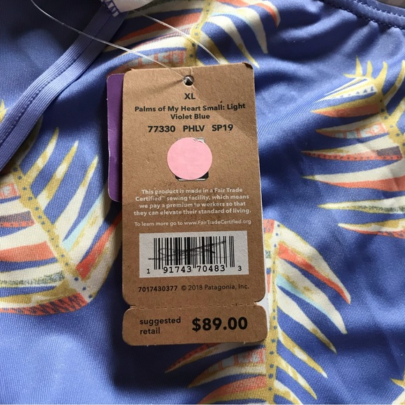 Patagonia Glassy Dawn tankini XL swim top Palms of My Heart lt. blue violet NWT - Picture 6 of 7
